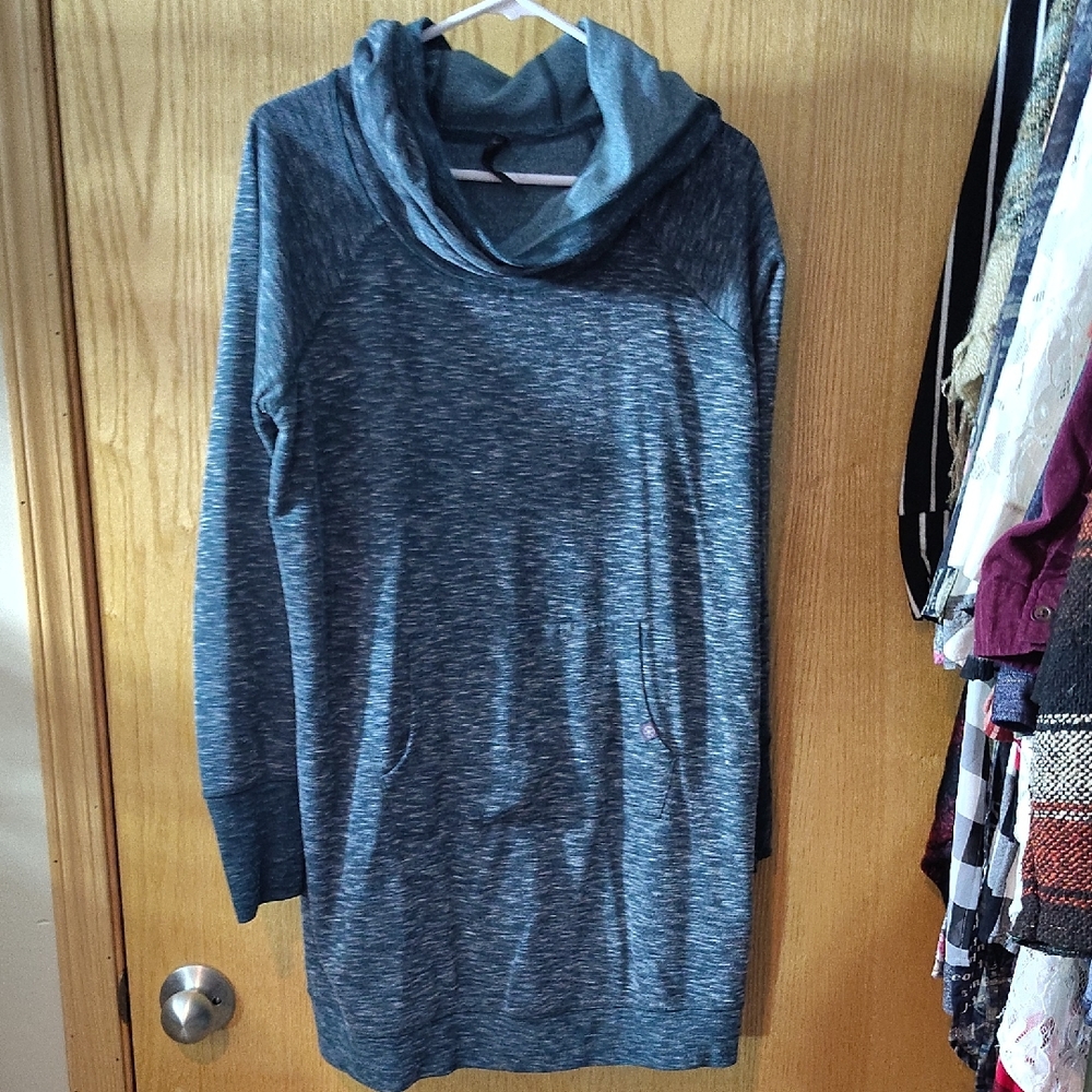 Cowl Neck Heathered Pullover Dress / Tunic in Charcoal